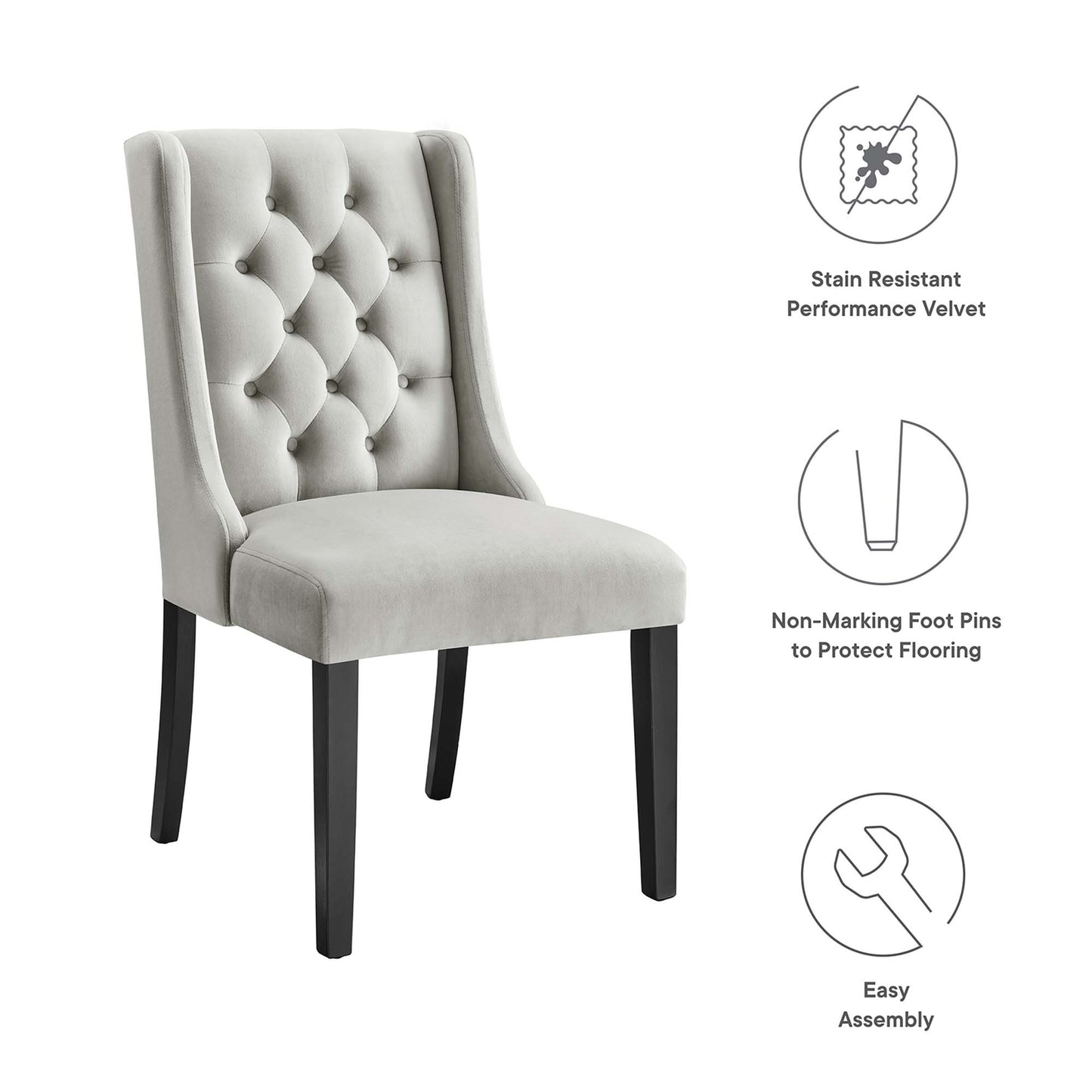 Modway Outlet Baronet Performance Velvet Dining Chairs Set of 2 by Modway  Bar and Dining Furniture Light Gray - EEI-5013-LGR