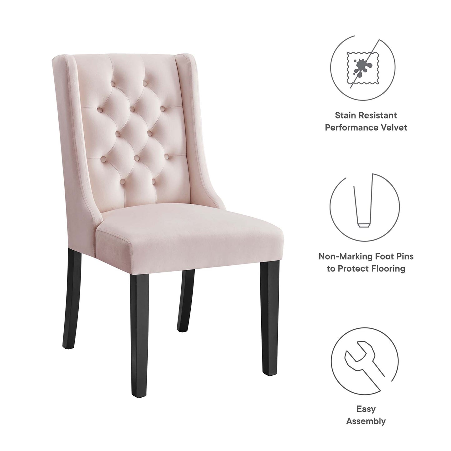 Modway Outlet Baronet Performance Velvet Dining Chairs Set of 2 by Modway  Bar and Dining Furniture Pink - EEI-5013-PNK