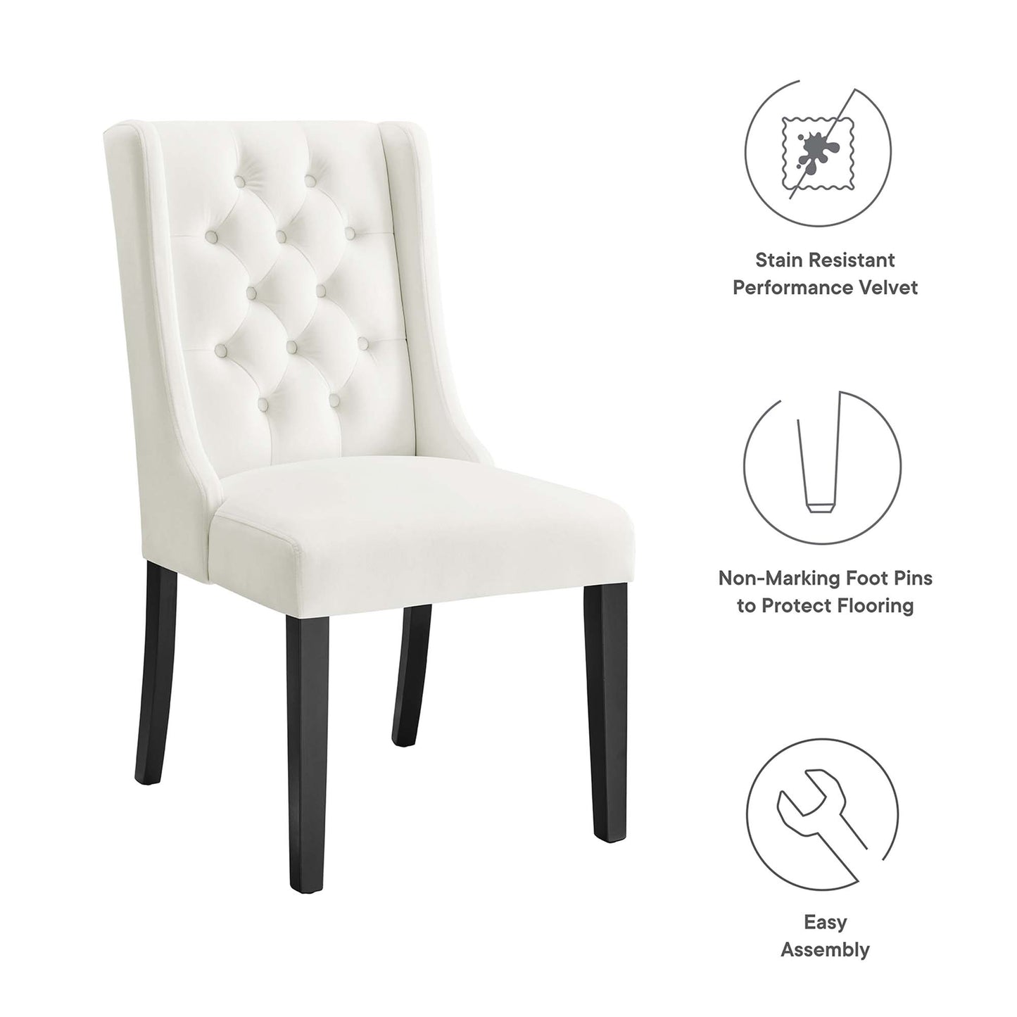 Modway - Baronet Performance Velvet Dining Chairs Set of 2 by Modway  Bar and Dining Dining Chairs White - EEI-5013-WHI