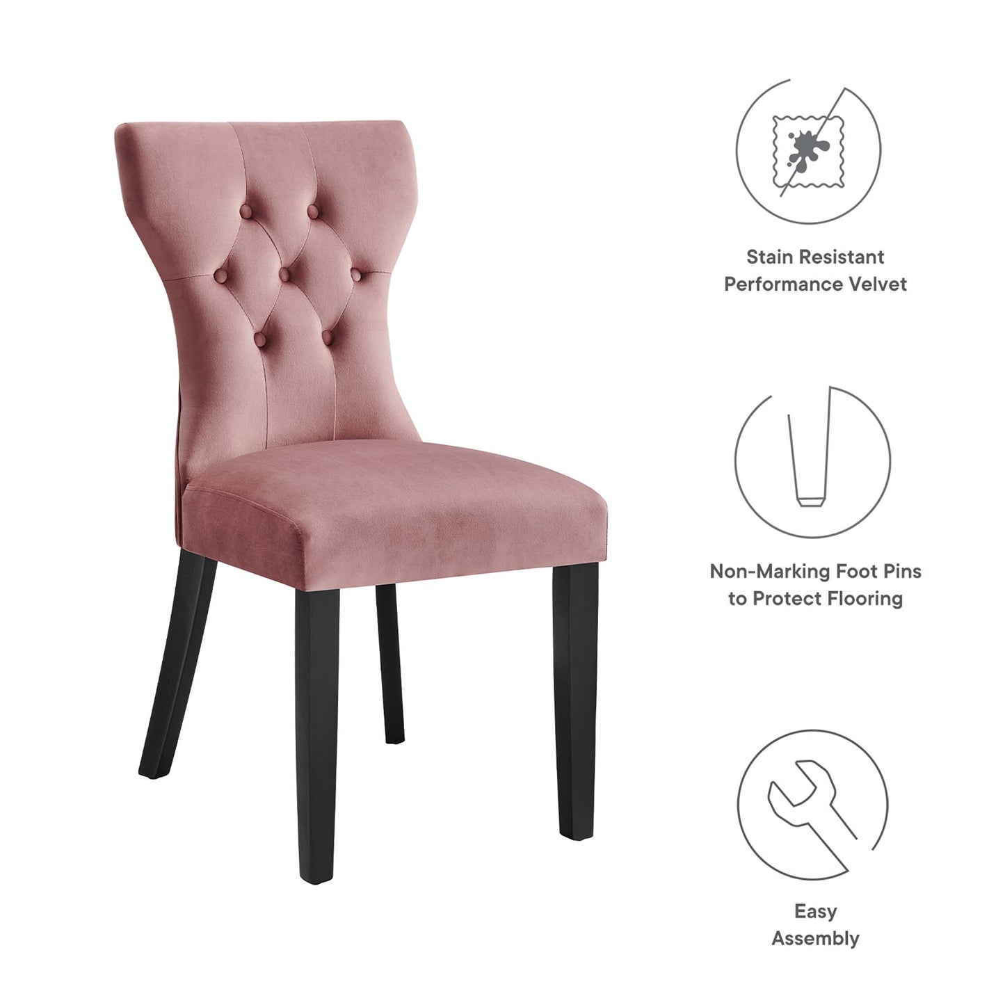 Modway Outlet Silhouette Performance Velvet Dining Chairs Set of 2 by Modway  Bar and Dining Furniture Dusty Rose - EEI-5014-DUS