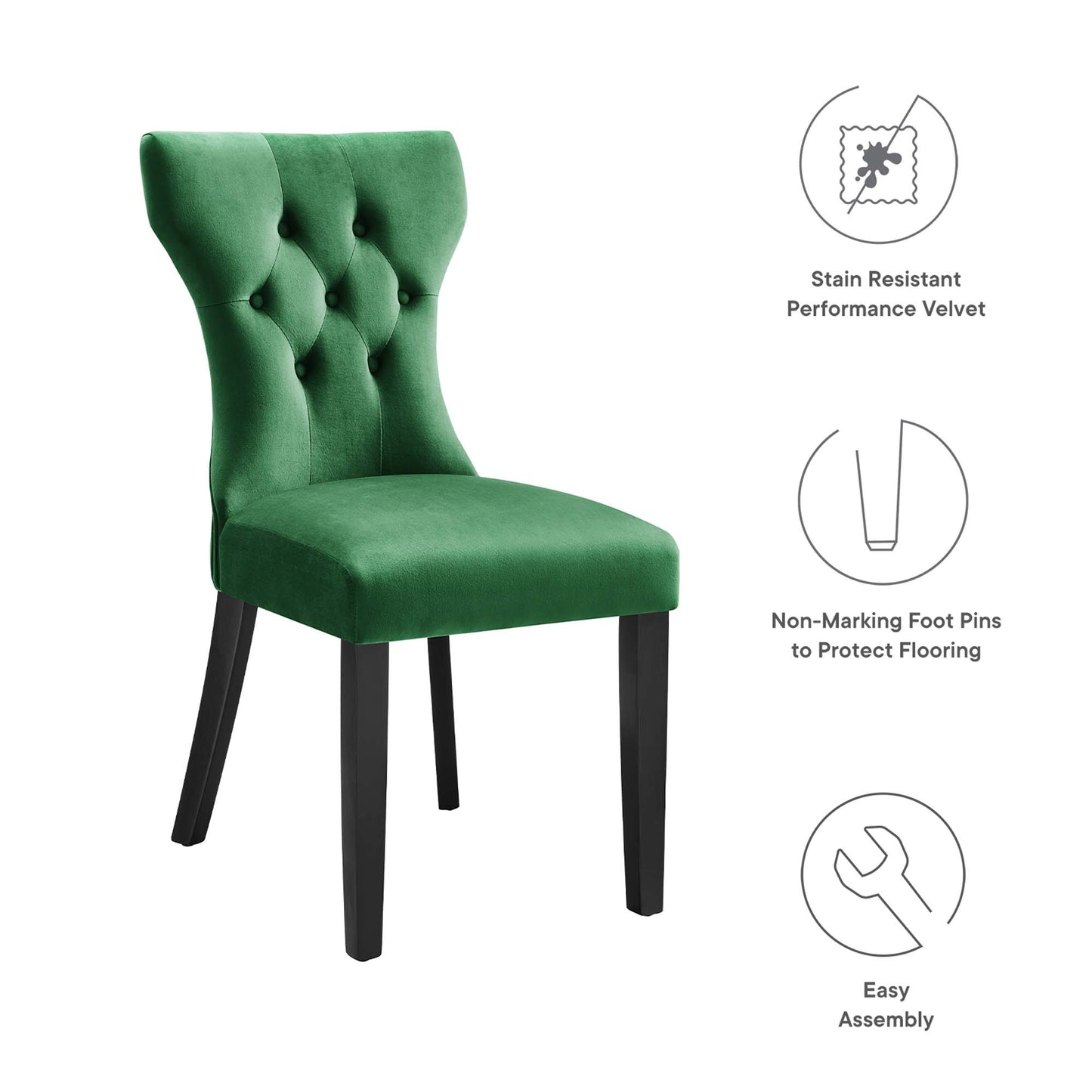 Modway Outlet Silhouette Performance Velvet Dining Chairs Set of 2 by Modway  Bar and Dining Furniture Emerald - EEI-5014-EME