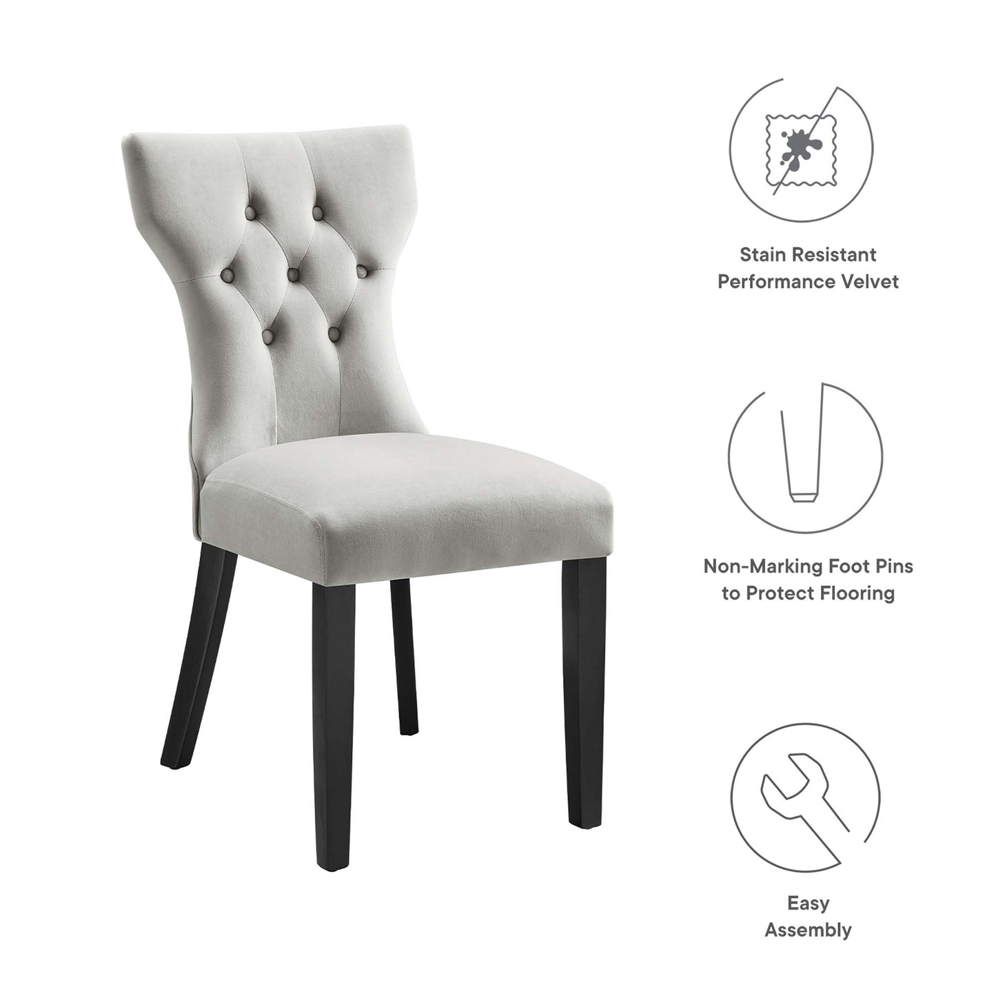 Modway Outlet Silhouette Performance Velvet Dining Chairs Set of 2 by Modway  Bar and Dining Furniture Light Gray - EEI-5014-LGR