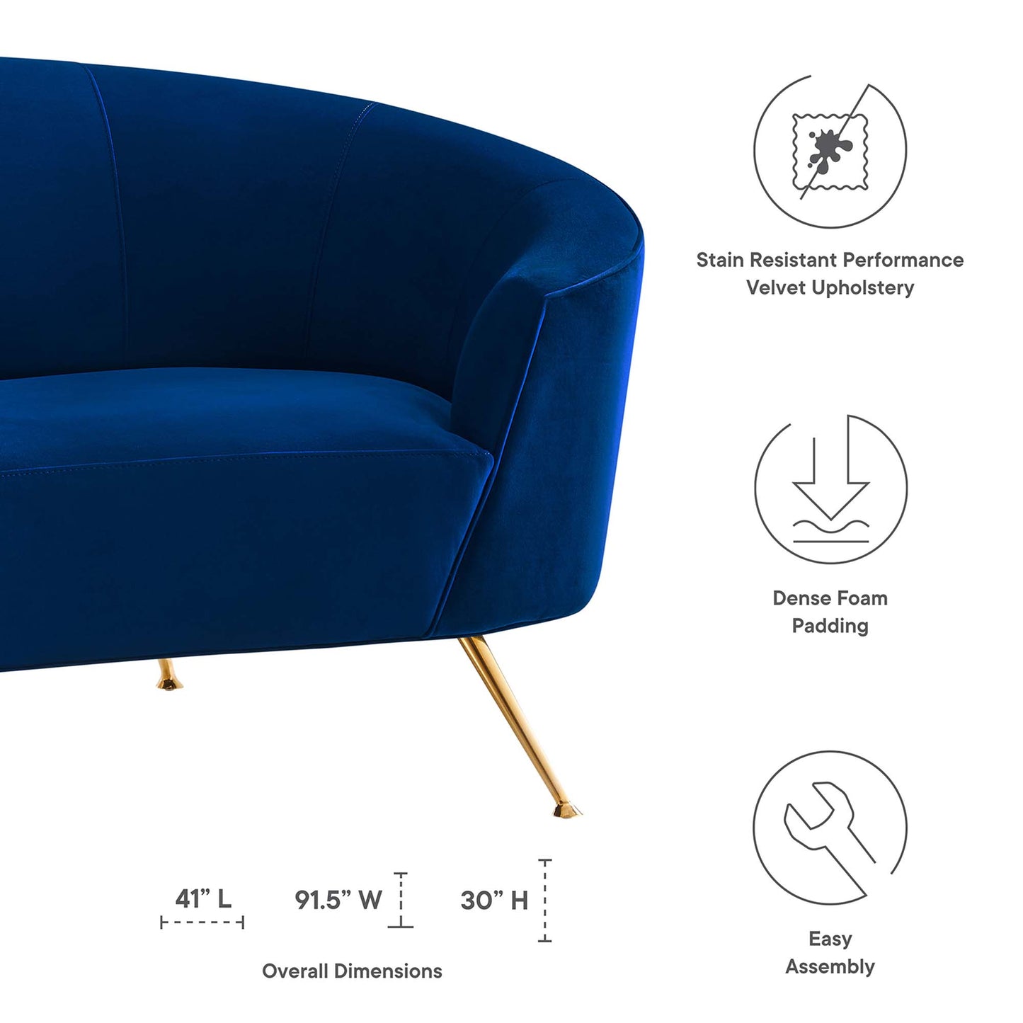 Modway Outlet Marchesa Upholstered Performance Velvet Sofa by Modway  Living Room Furniture Navy - EEI-5015-NAV
