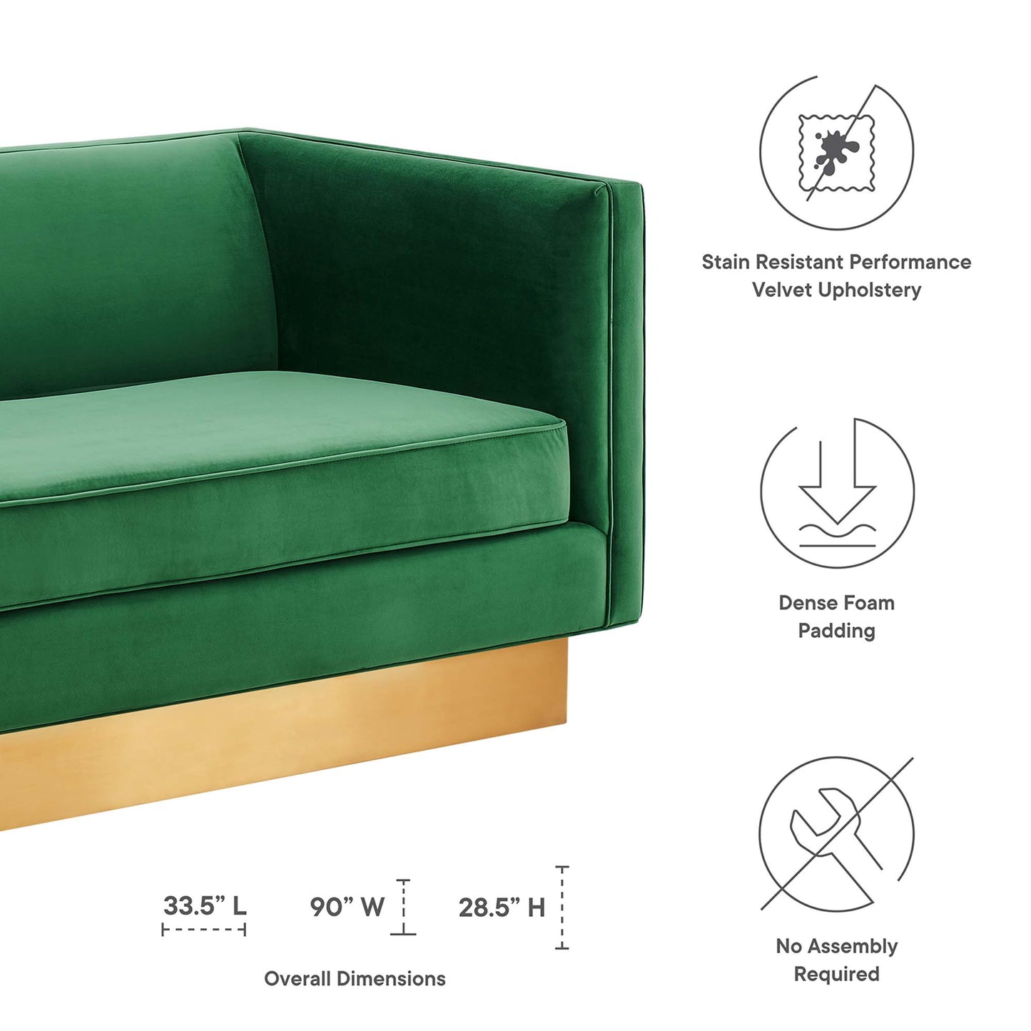 Modway Outlet Eminence Upholstered Performance Velvet Sofa by Modway  Living Room Furniture Emerald - EEI-5016-EME