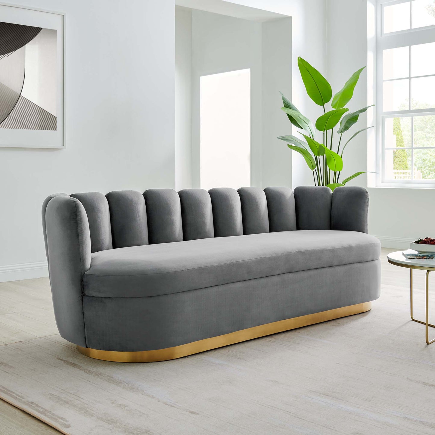 Modway Outlet Victoria Channel Tufted Performance Velvet Sofa by Modway  Living Room Furniture Gray - EEI-5017-GRY