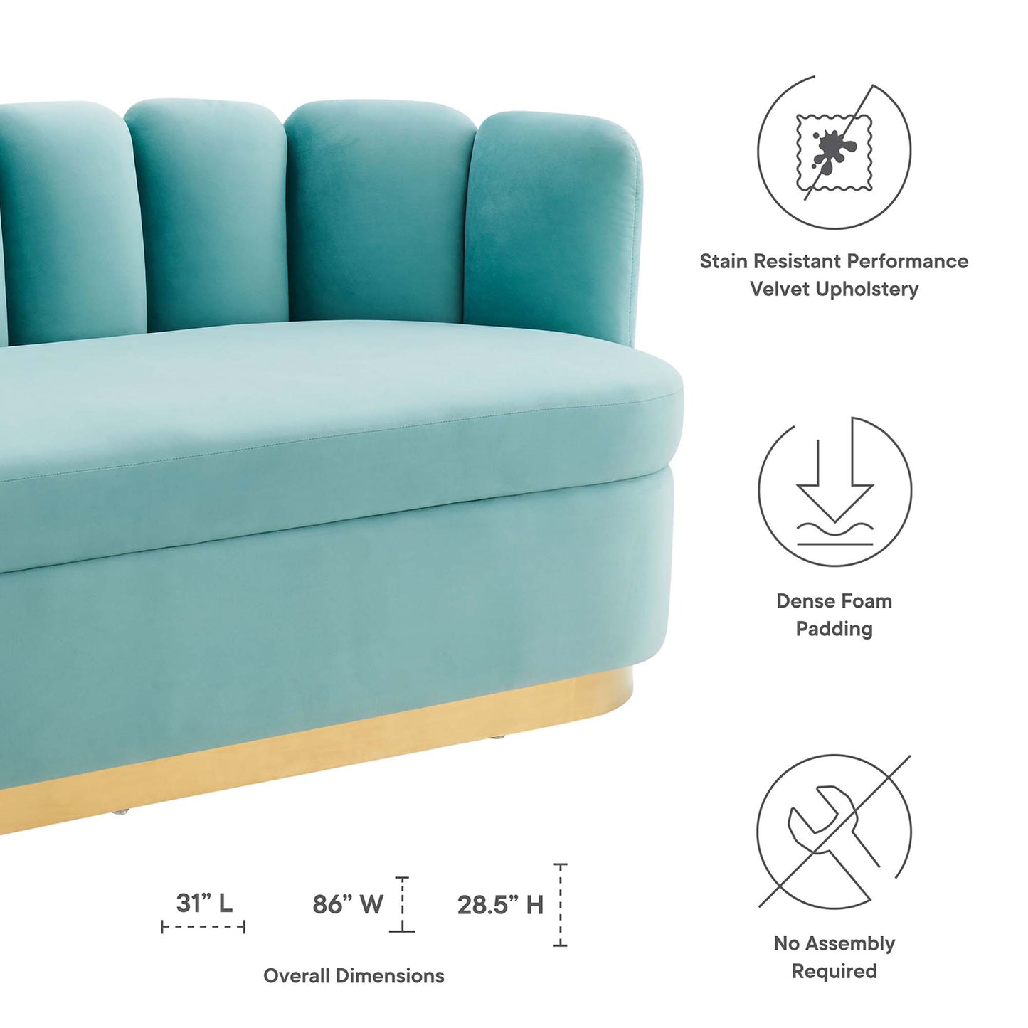 Modway Outlet Victoria Channel Tufted Performance Velvet Sofa by Modway  Living Room Furniture Mint - EEI-5017-MIN