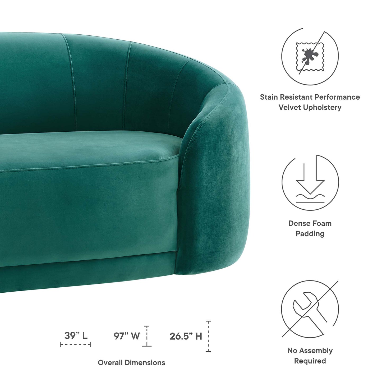 Modway Outlet Contessa Performance Velvet Sofa by Modway  Living Room Furniture Teal - EEI-5018-TEA