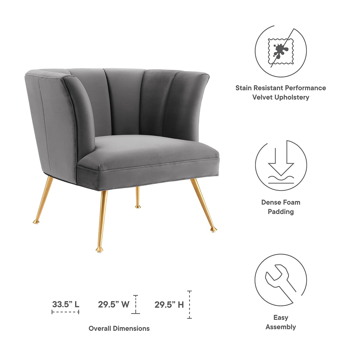 Modway Outlet Veronica Channel Tufted Performance Velvet Armchair by Modway  Living Room Furniture Gray - EEI-5023-GRY