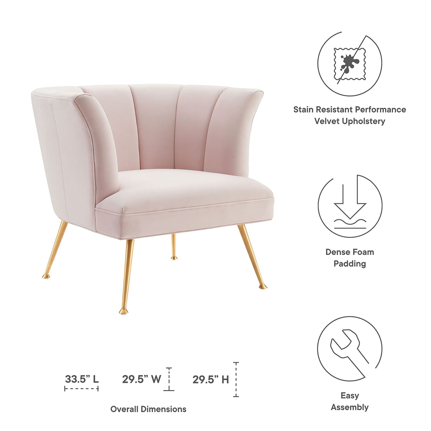 Modway Outlet Veronica Channel Tufted Performance Velvet Armchair by Modway  Living Room Furniture Pink - EEI-5023-PNK