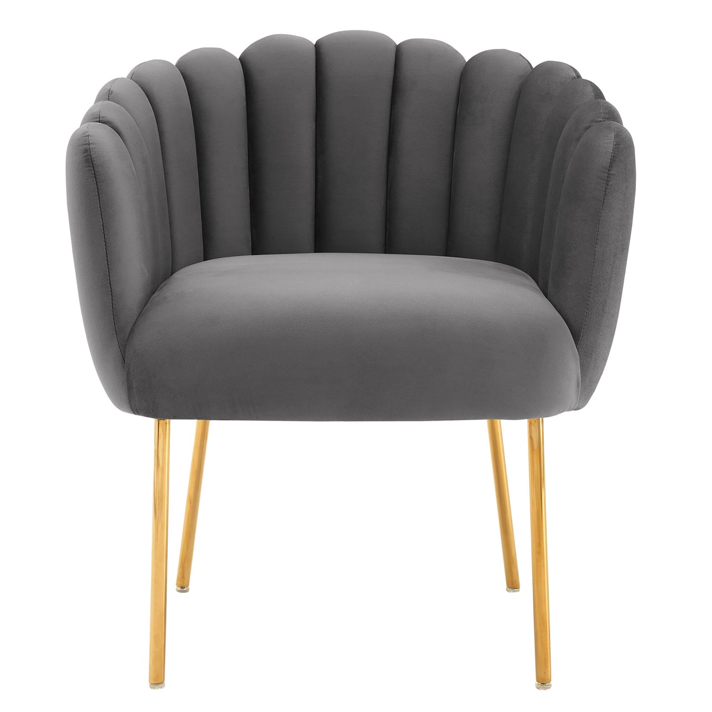 EEI-5024-GRY grey velvet armchair with channel-tufted back & gold legs