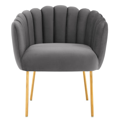 EEI-5024-GRY grey velvet armchair with channel-tufted back & gold legs