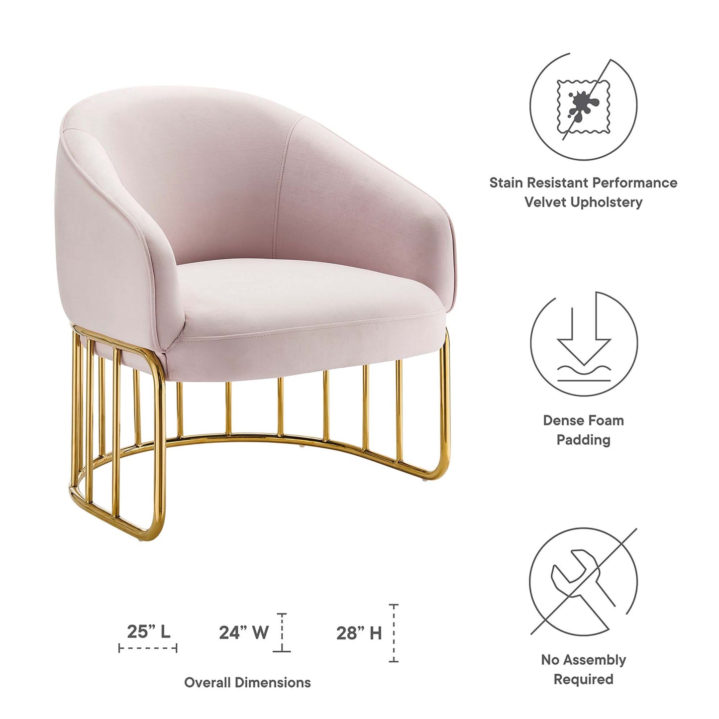 Modway Outlet Legacy Performance Velvet Armchair by Modway  Living Room Furniture Pink - EEI-5025-PNK