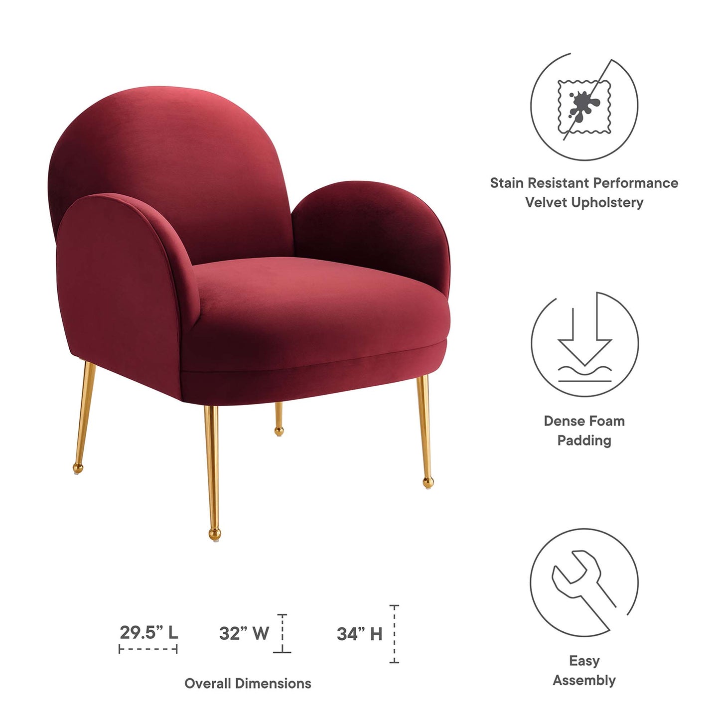 Modway Outlet Transcend Performance Velvet Armchair by Modway  Living Room Furniture Maroon - EEI-5026-MAR