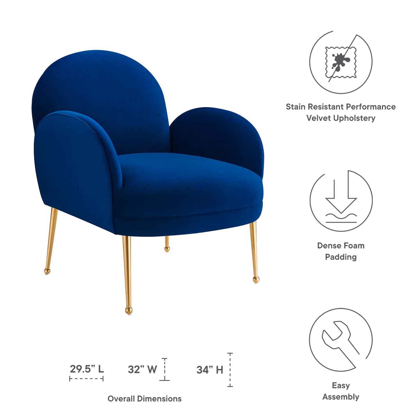 Modway Outlet Transcend Performance Velvet Armchair by Modway  Living Room Furniture Navy - EEI-5026-NAV