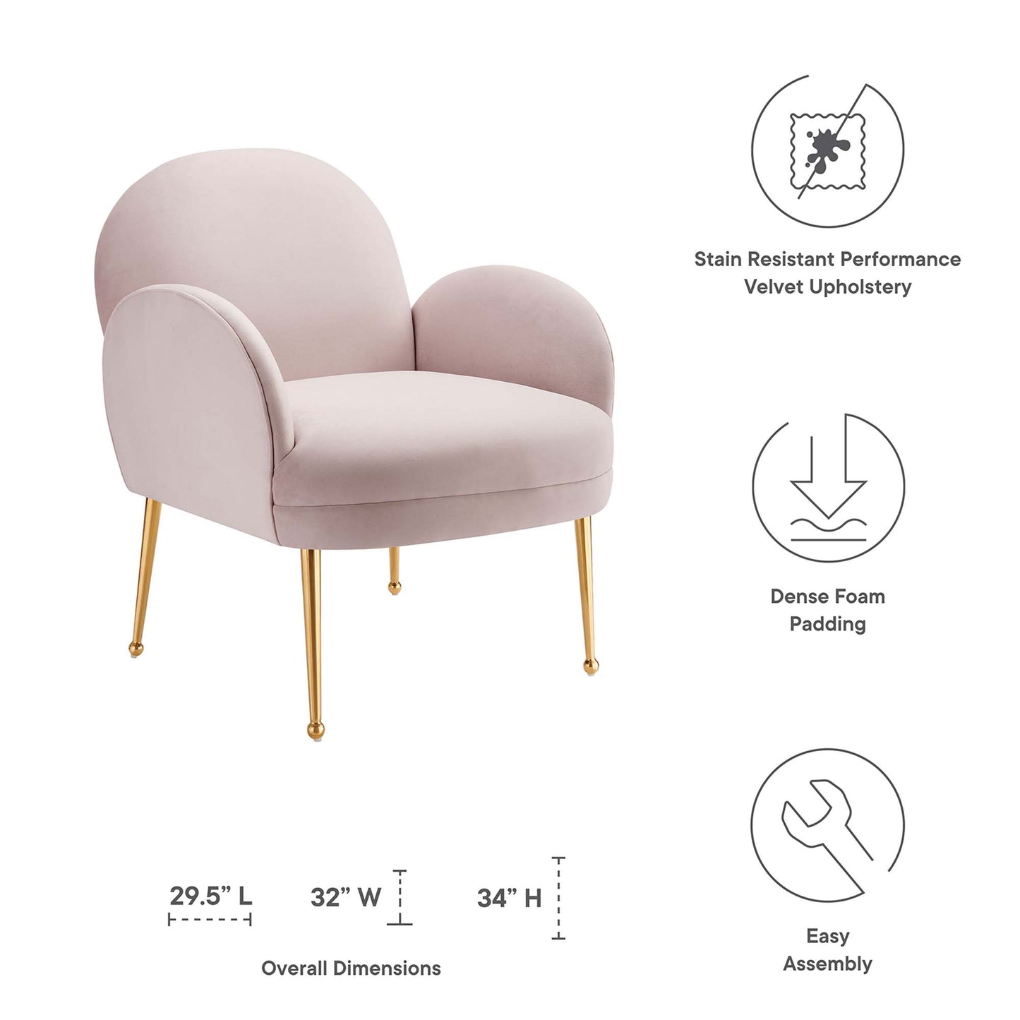 Modway Outlet Transcend Performance Velvet Armchair by Modway  Living Room Furniture Pink - EEI-5026-PNK