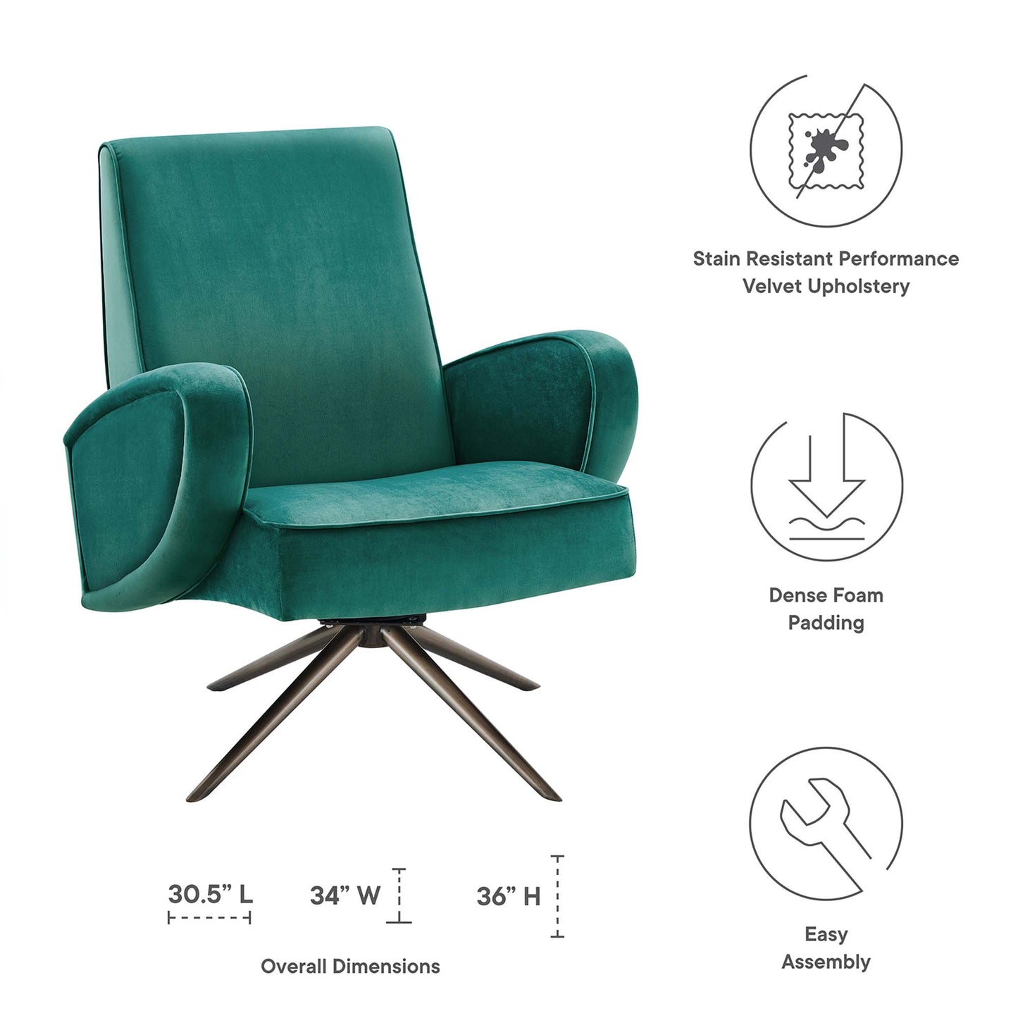 Modway Outlet Superior Performance Velvet Swivel Chair by Modway  Living Room Furniture Teal - EEI-5027-TEA