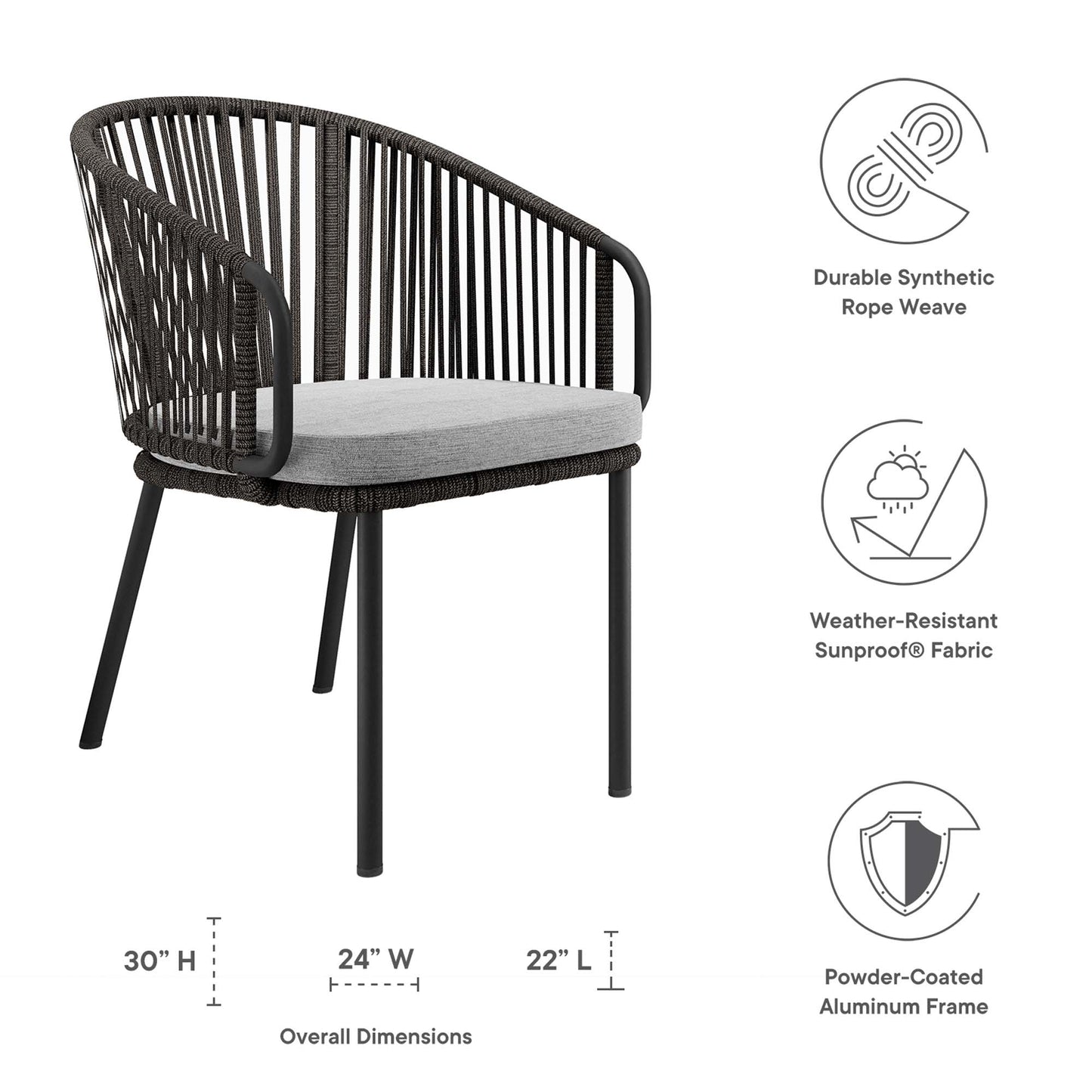 Modway - Harbor Outdoor Patio Armchair by Modway  Outdoor Furniture Bar and Dining Gray - EEI-5033-CHA-GRY
