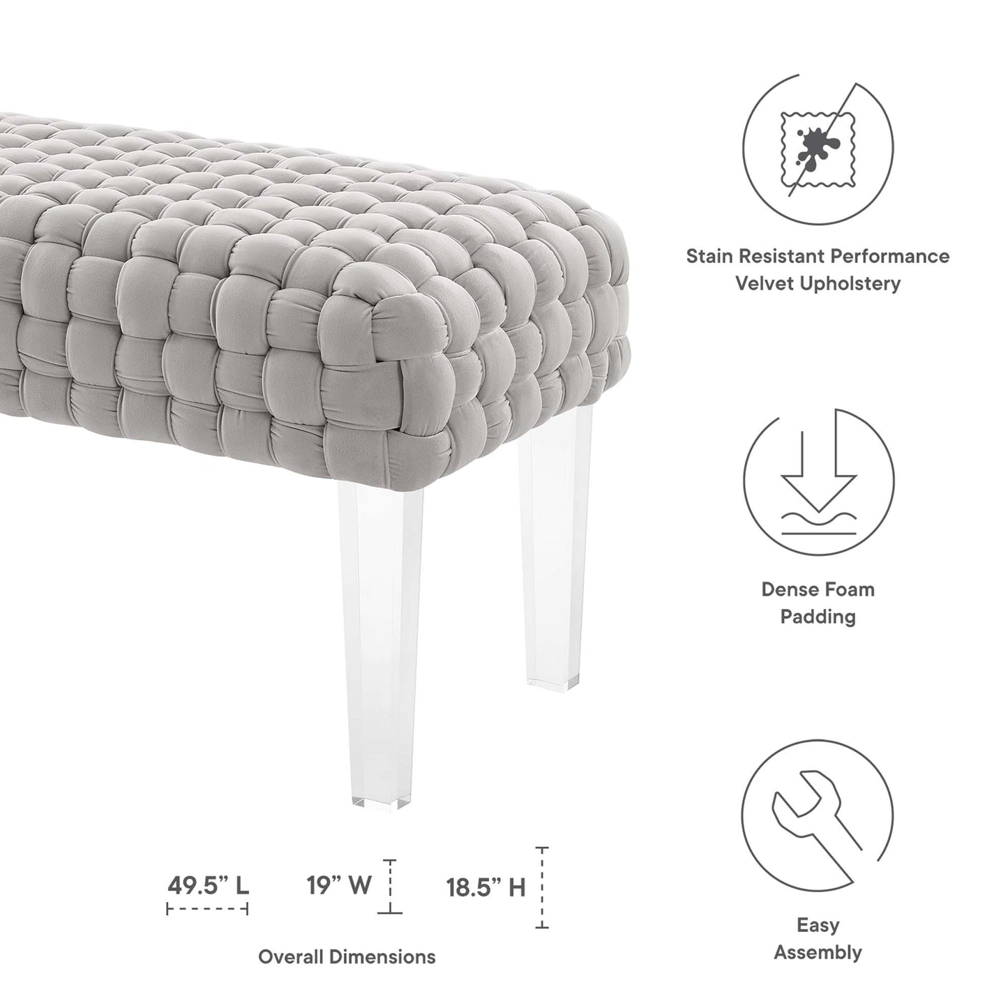 Modway Outlet Prologue Woven Performance Velvet Ottoman by Modway  Living Room Furniture Light Gray - EEI-5037-LGR