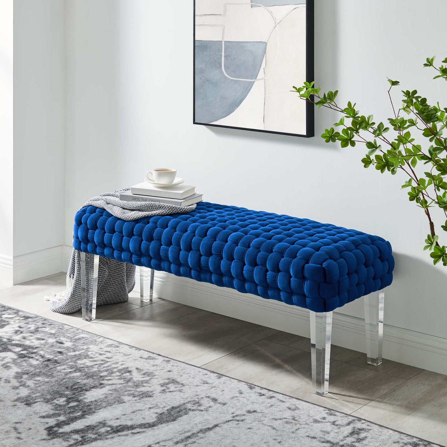 Modway Outlet Prologue Woven Performance Velvet Ottoman by Modway  Living Room Furniture Navy - EEI-5037-NAV