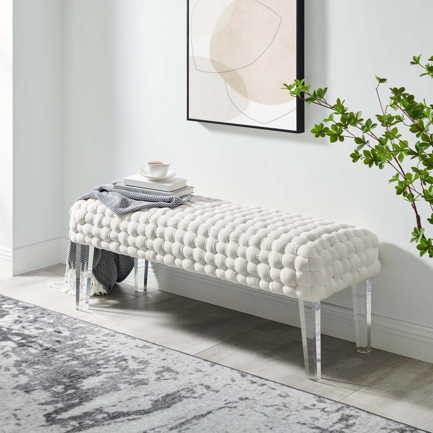 Modway Outlet Prologue Woven Performance Velvet Ottoman by Modway  Living Room Furniture White - EEI-5037-WHI