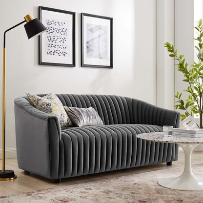Modway Outlet Announce Performance Velvet Channel Tufted Loveseat by Modway  Living Room Furniture Charcoal - EEI-5054-CHA