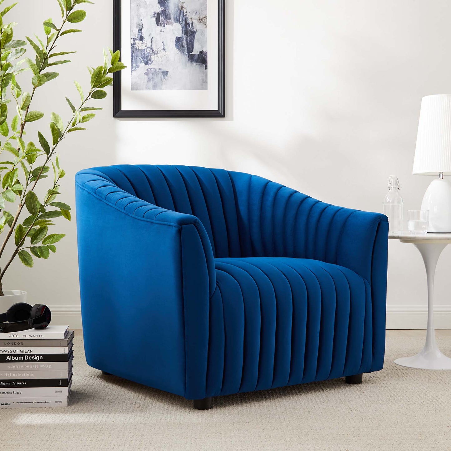 Modway Outlet Announce Performance Velvet Channel Tufted Armchair by Modway  Living Room Furniture Navy - EEI-5055-NAV
