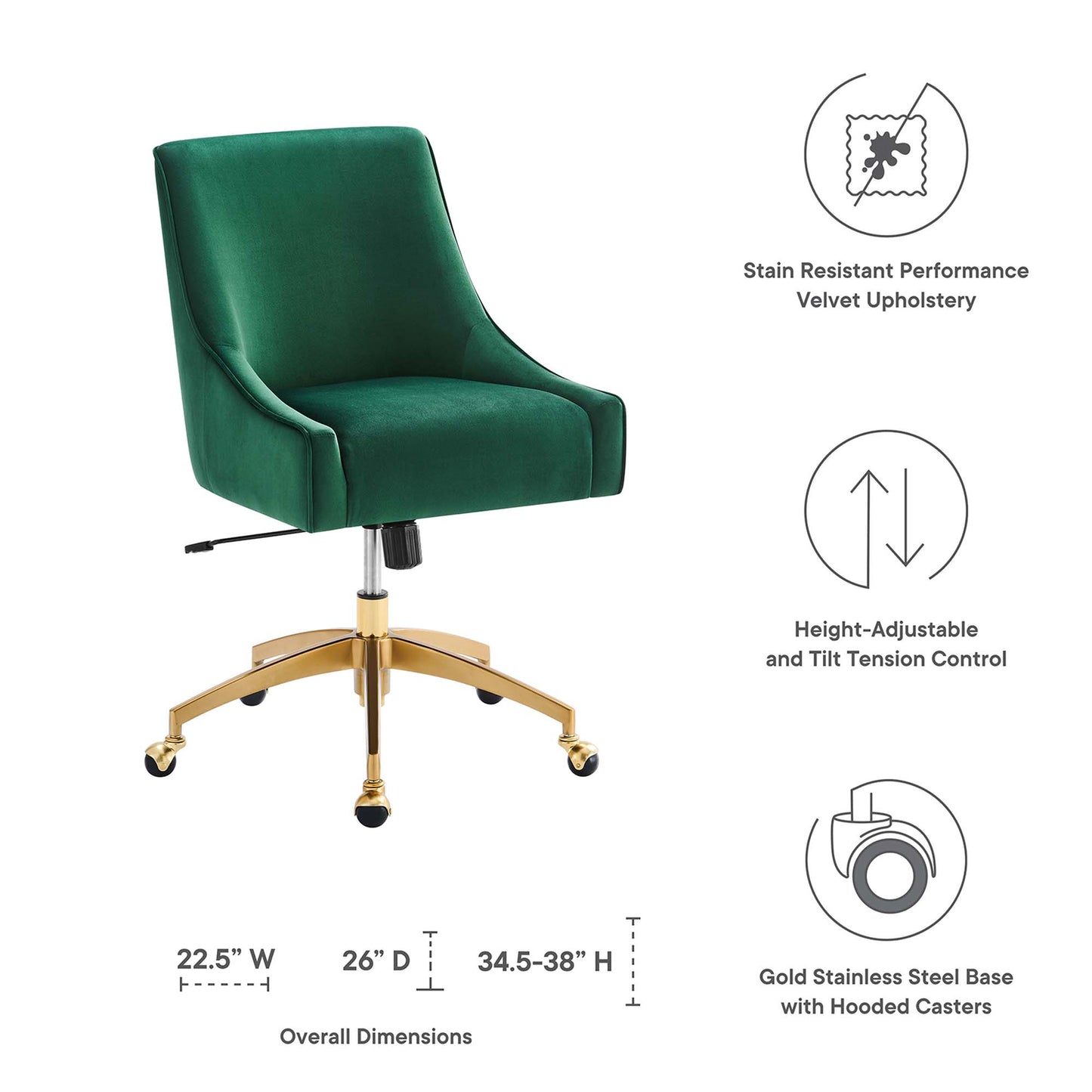 Modway Outlet Discern Performance Velvet Office Chair by Modway  Office Furniture Furniture Green - EEI-5079-GRN