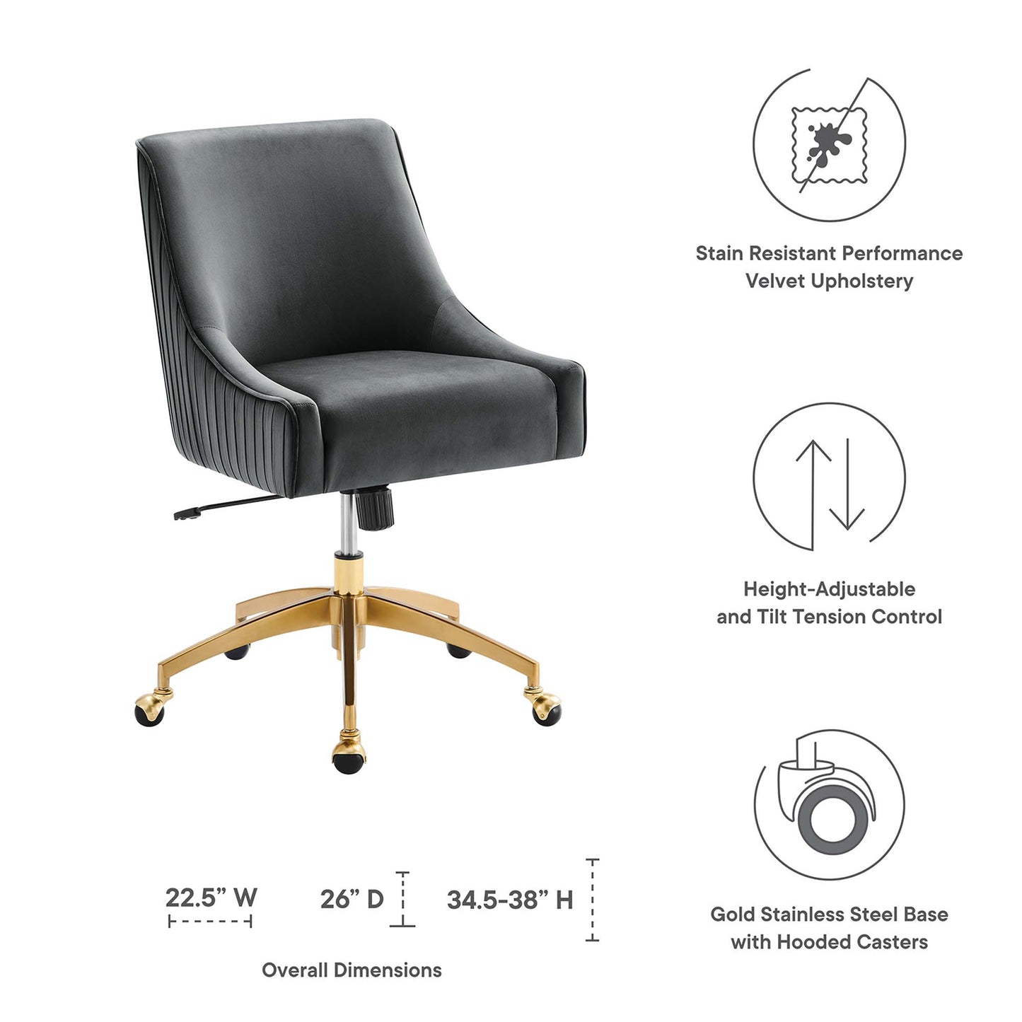 Modway - Discern Performance Velvet Office Chair by Modway  Office Furniture Office Chairs Gray - EEI-5080-GRY