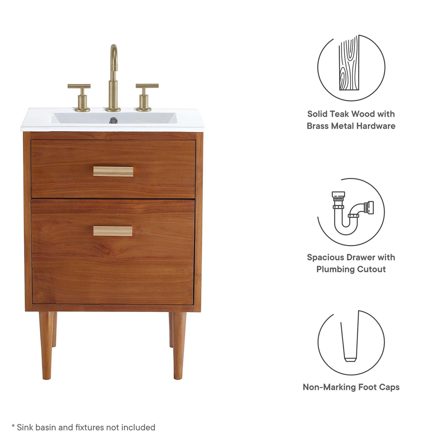 Modway - Cassia 24" Teak Wood Bathroom Vanity Cabinet (Sink Basin Not Included) by Modway  Bathroom Vanities Brown - EEI-5082-NAT