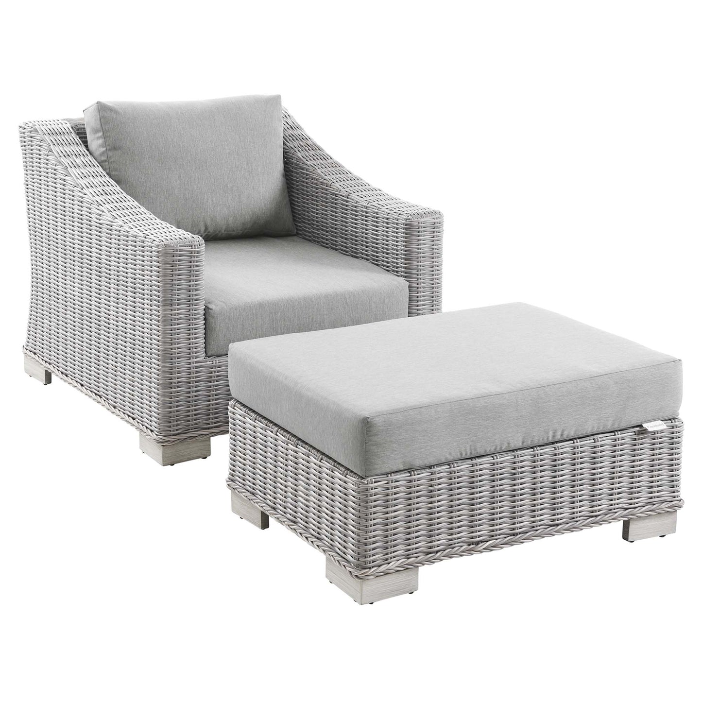 Modway - Conway 2-Piece Outdoor Patio Wicker Rattan Armchair and Ottoman Set by Modway  Outdoor Furniture Sofa Sectionals Gray - EEI-5090-GRY