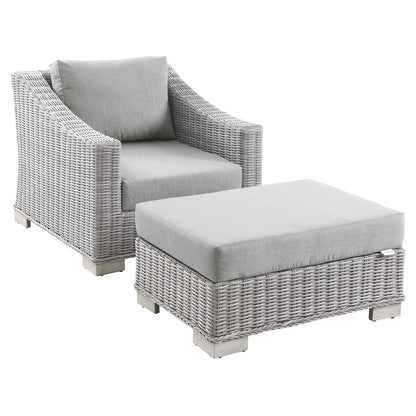 Modway - Conway 2-Piece Outdoor Patio Wicker Rattan Armchair and Ottoman Set by Modway  Outdoor Furniture Sofa Sectionals Gray - EEI-5090-GRY