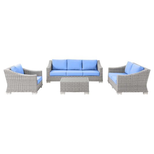 Modway Outlet Conway 4-Piece Outdoor Patio Wicker Rattan Furniture Set by Modway  Outdoor Furniture Furniture Light Gray Light Blue - EEI-5091-LBU