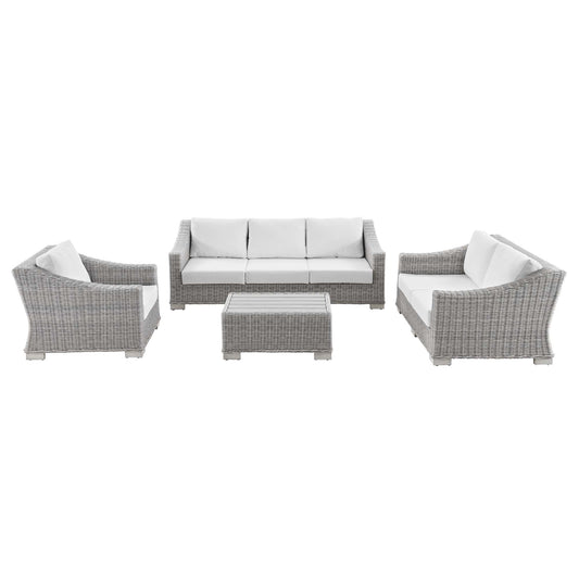 Modway Outlet Conway 4-Piece Outdoor Patio Wicker Rattan Furniture Set by Modway  Outdoor Furniture Furniture Light Gray White - EEI-5091-WHI