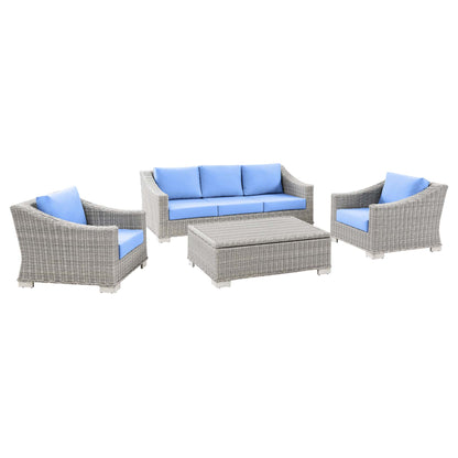 Modway Outlet Conway 4-Piece Outdoor Patio Wicker Rattan Furniture Set by Modway  Outdoor Furniture Furniture Light Gray Light Blue - EEI-5095-LBU