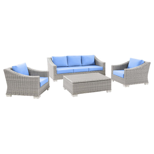 Modway Outlet Conway 4-Piece Outdoor Patio Wicker Rattan Furniture Set by Modway  Outdoor Furniture Furniture Light Gray Light Blue - EEI-5095-LBU