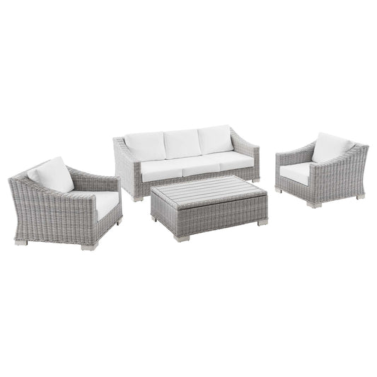 Modway Outlet Conway 4-Piece Outdoor Patio Wicker Rattan Furniture Set by Modway  Outdoor Furniture Furniture Light Gray White - EEI-5095-WHI