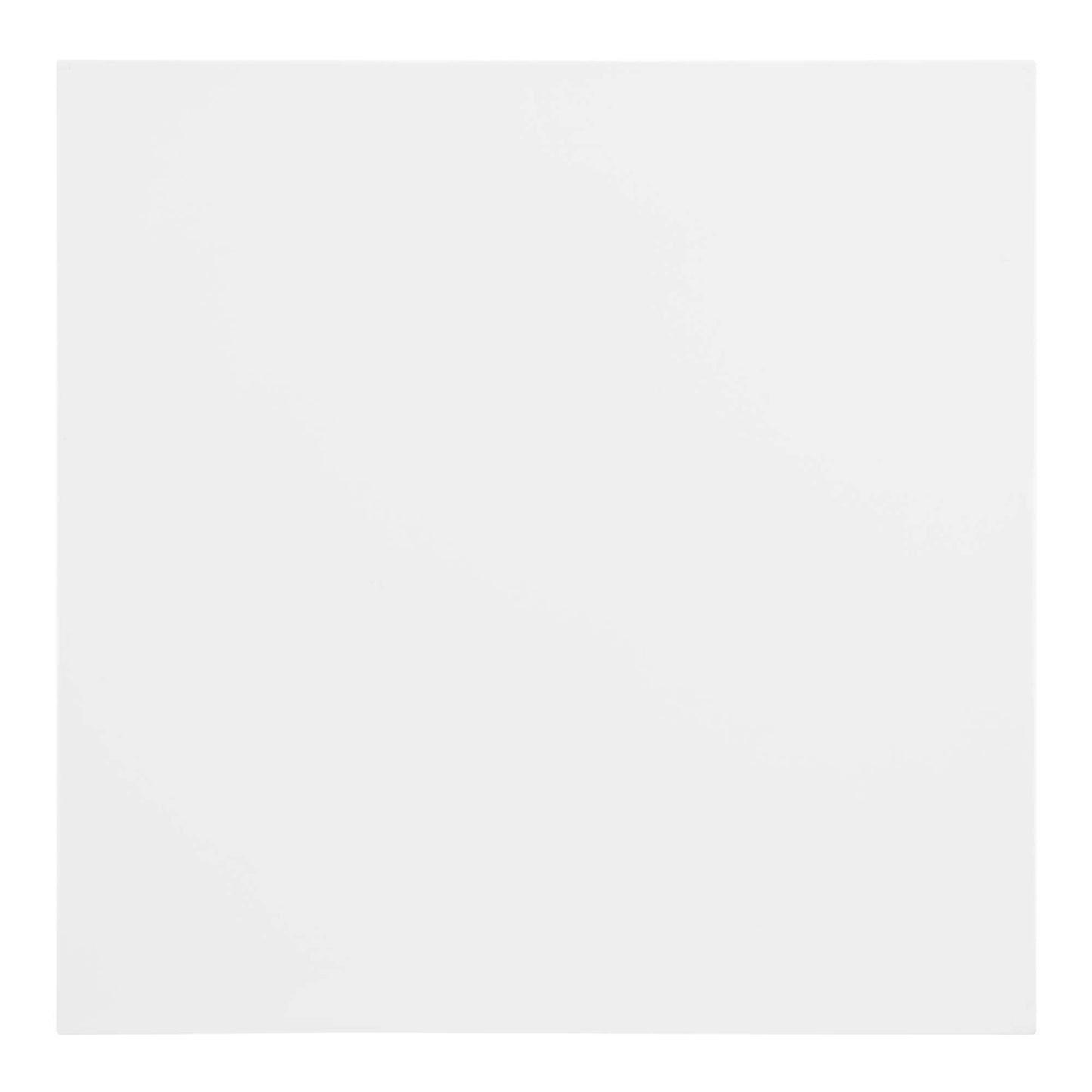 White 24" square dining table with subtle gray shading and a smooth finish; minimalist style.