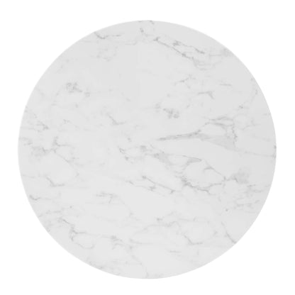Round white artificial marble-pattern dining table top with grey veining for modern dining
