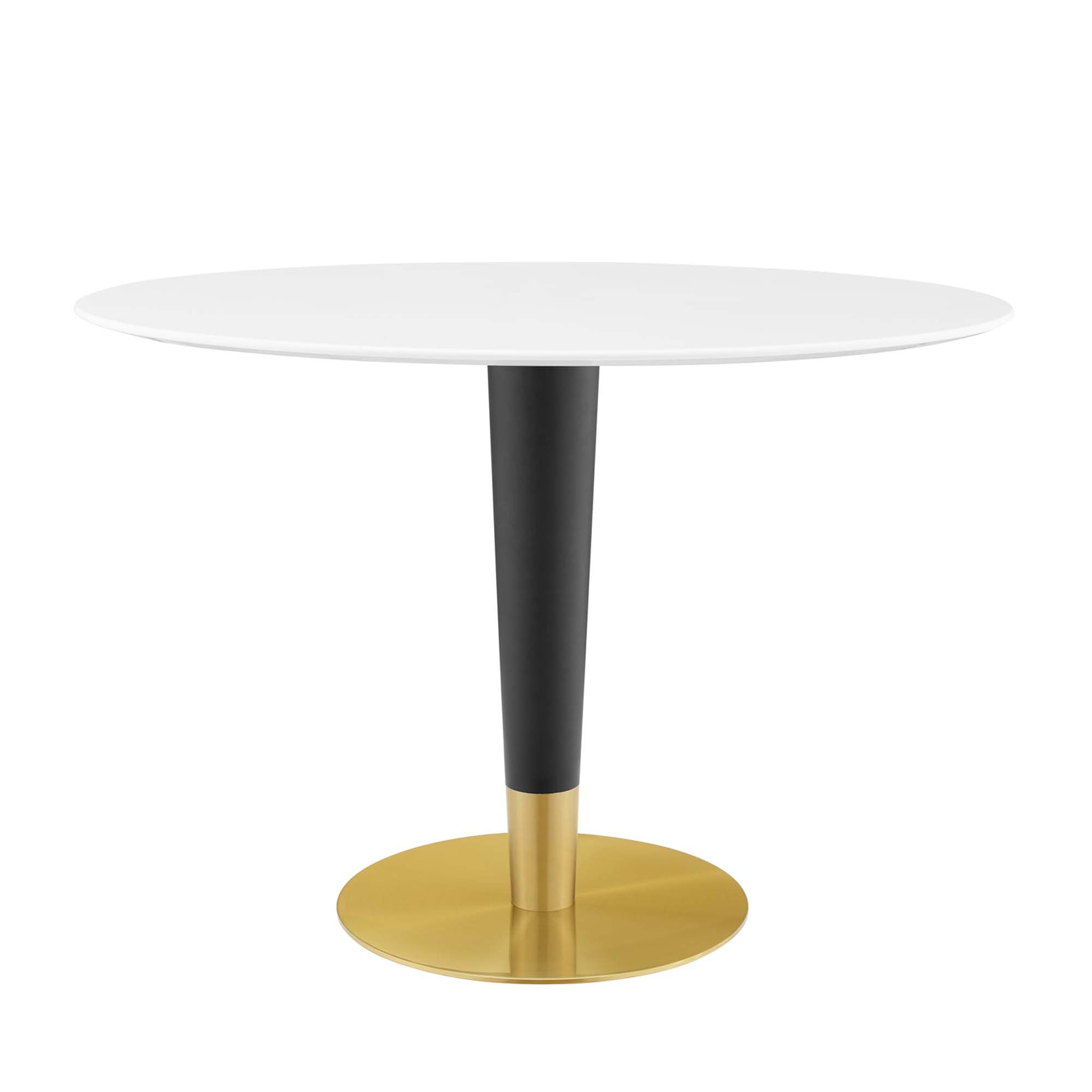 42-inch oval dining table with a white top and gold metal base.