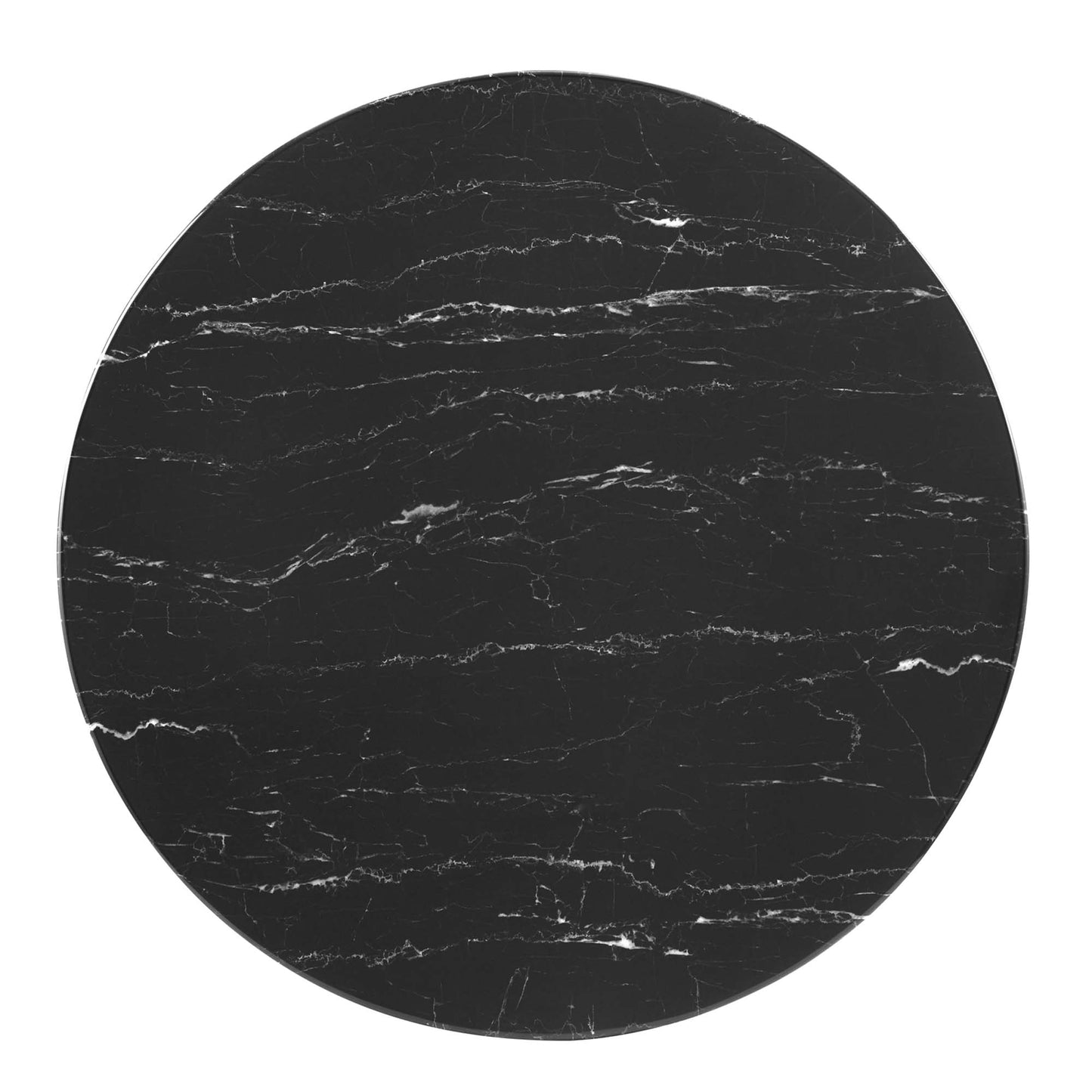 36-inch round black artificial marble dining table with white veining