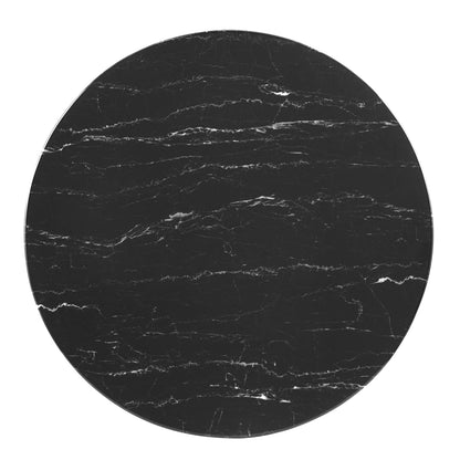 36-inch round black artificial marble dining table with white veining