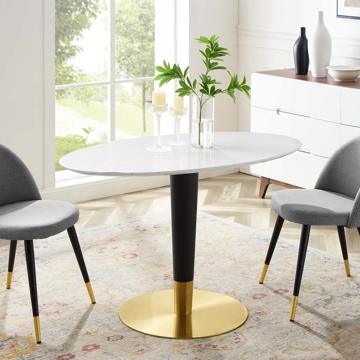 Modway Outlet Zinque 48" Oval Dining Table by Modway  Bar and Dining Furniture Gold White - EEI-5141-GLD-WHI