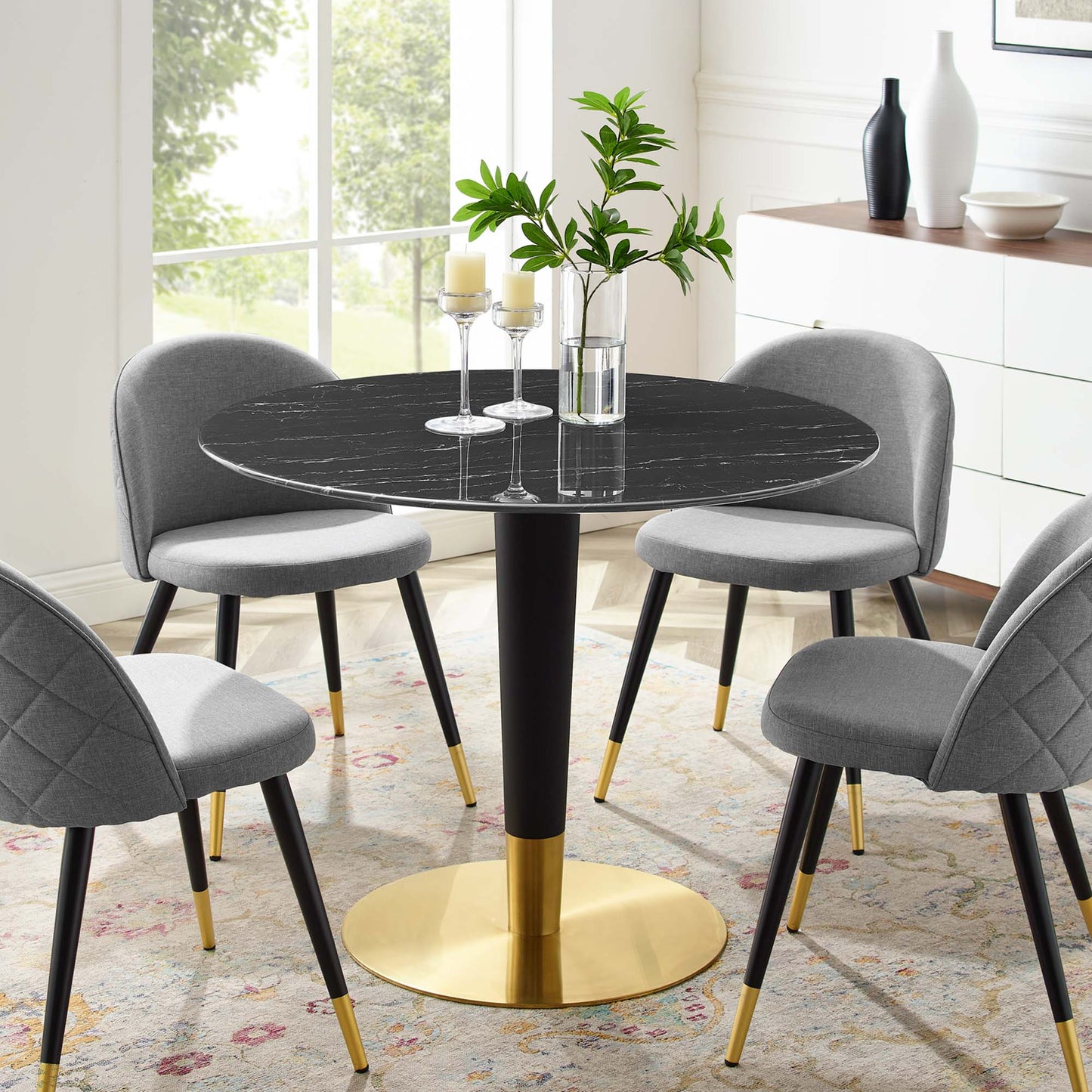 Modway Outlet Zinque 40" Artificial Marble Dining Table by Modway  Bar and Dining Furniture Gold Black - EEI-5148-GLD-BLK