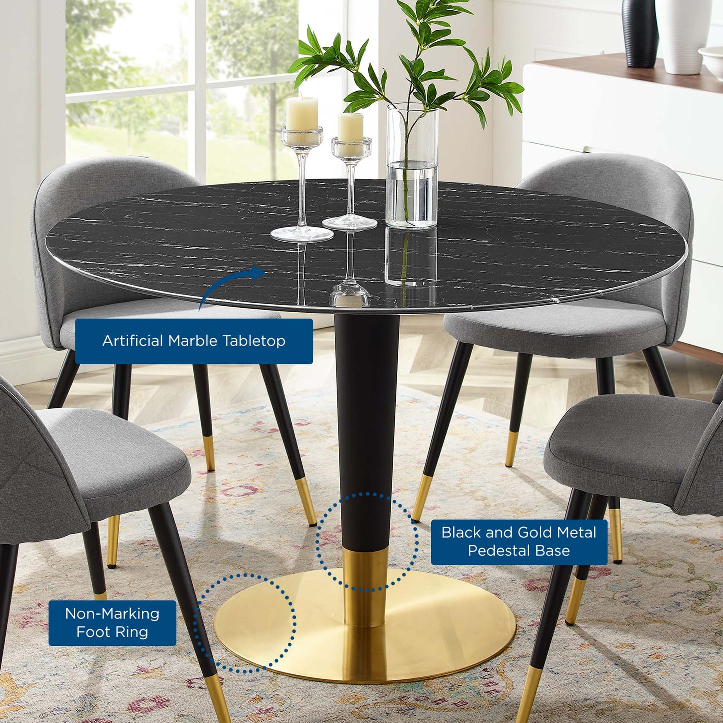 Modway Outlet Zinque 47" Artificial Marble Dining Table by Modway  Bar and Dining Furniture Gold Black - EEI-5149-GLD-BLK