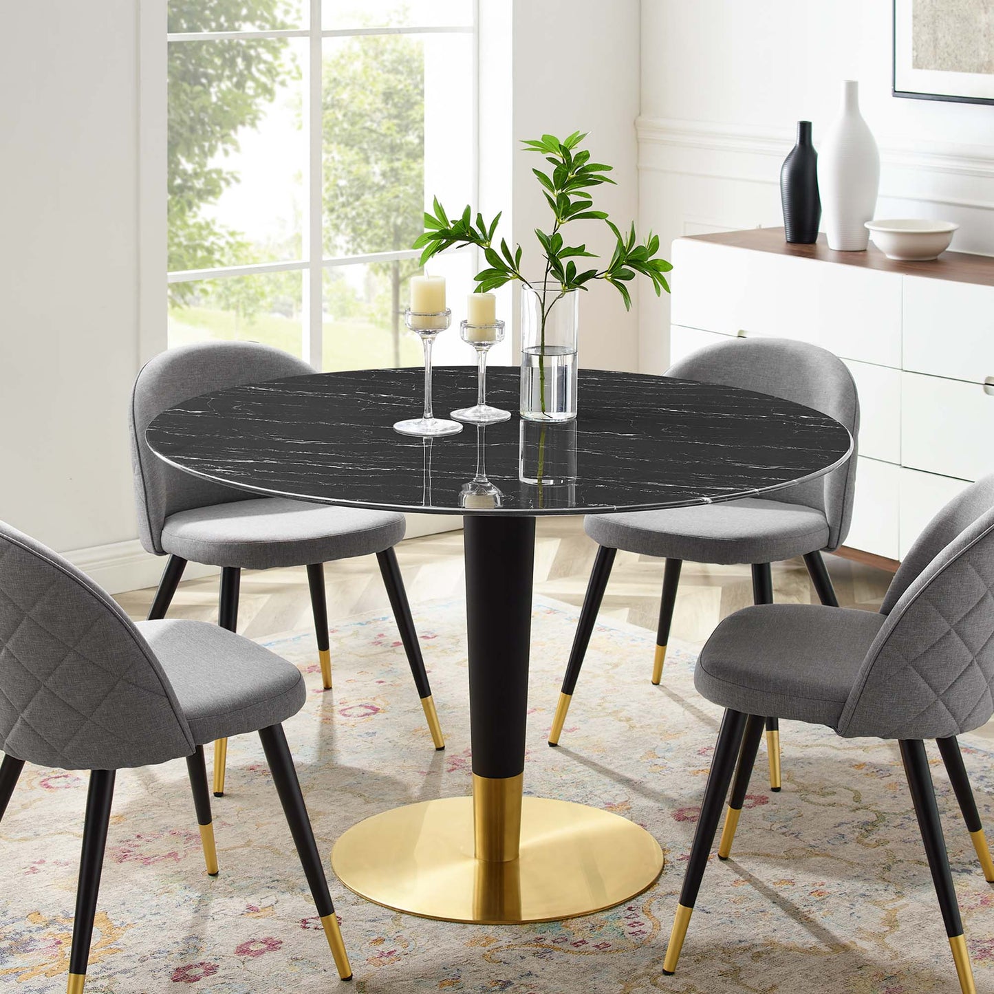 Modway Outlet Zinque 47" Artificial Marble Dining Table by Modway  Bar and Dining Furniture Gold Black - EEI-5149-GLD-BLK