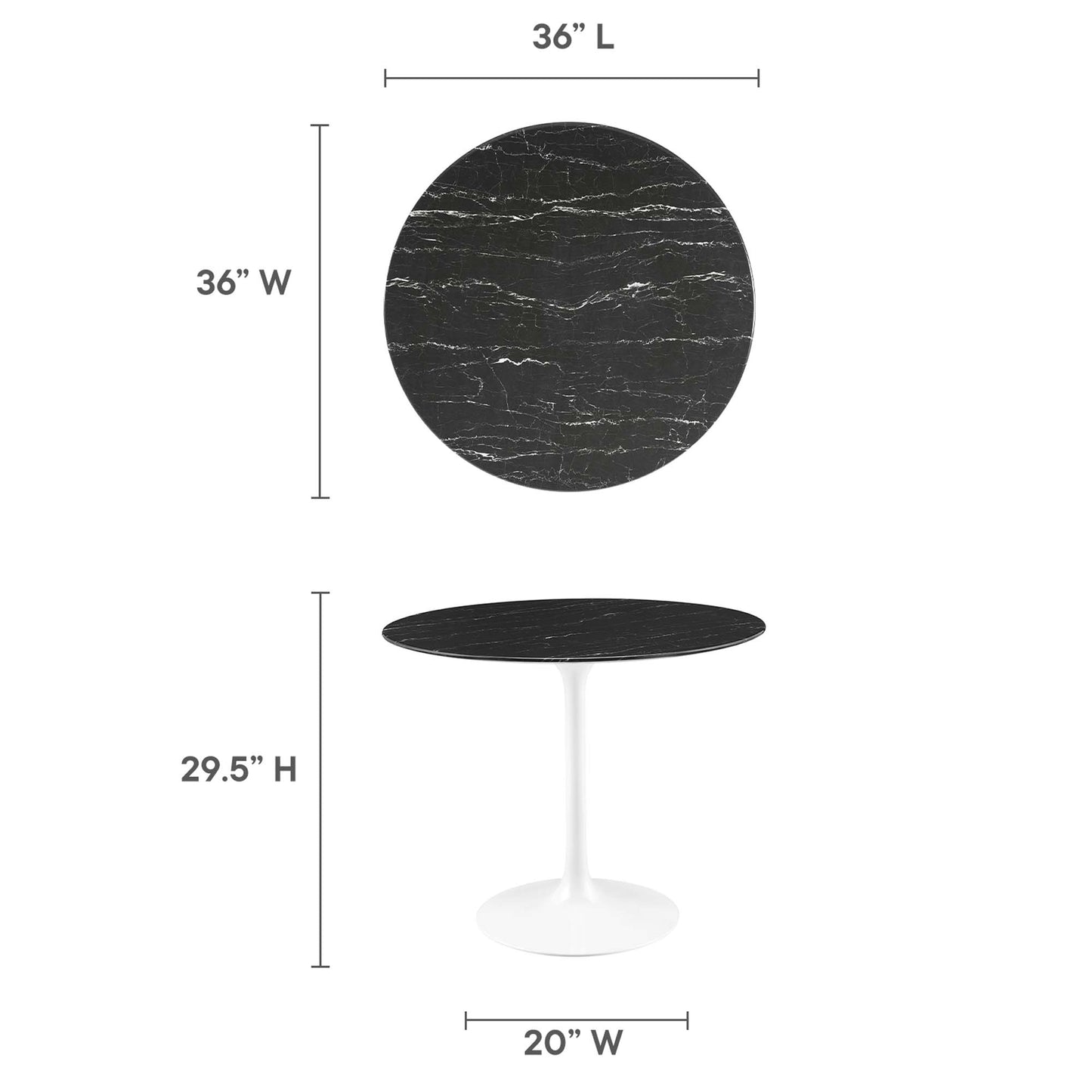 Modway - Lippa 36" Round Faux Marble Dining Table by Modway  Bar and Dining Bar and Dining Tables Black - EEI-5168-WHI-BLK