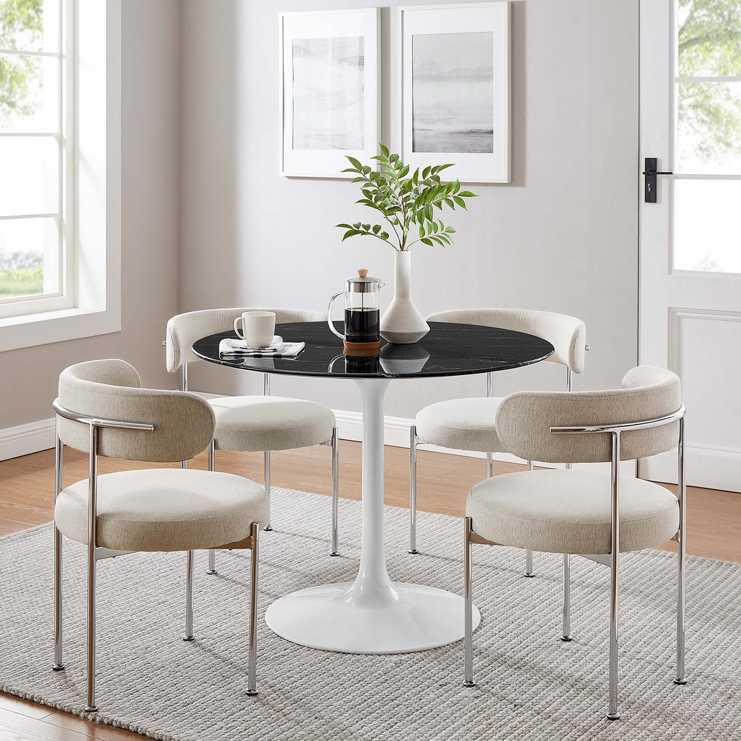 Modway - Lippa 40" Round Faux Marble Dining Table by Modway  Bar and Dining Bar and Dining Tables Black - EEI-5181-WHI-BLK