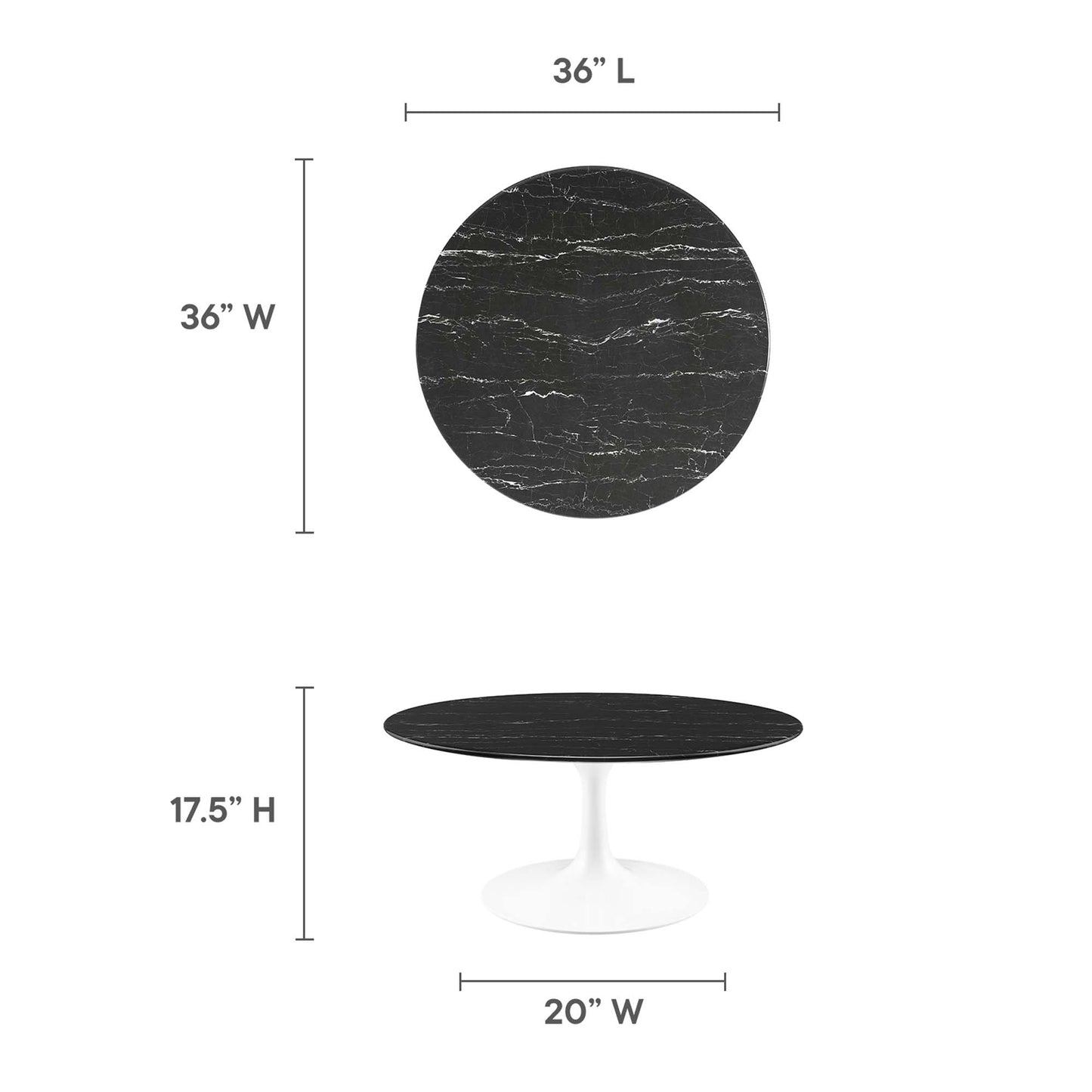 Modway - Lippa 36" Round Faux Marble Coffee Table by Modway  Living Room Tables Black - EEI-5191-WHI-BLK