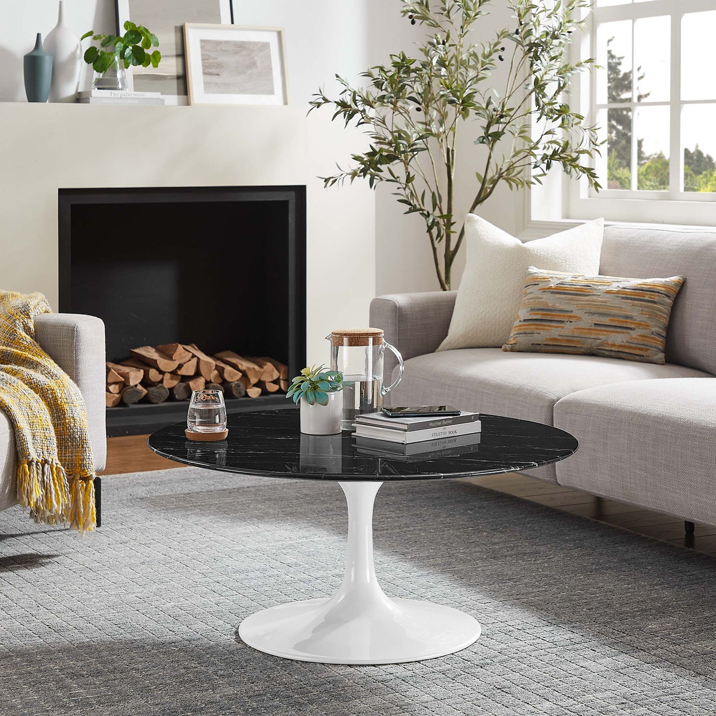 Modway - Lippa 36" Round Faux Marble Coffee Table by Modway  Living Room Tables Black - EEI-5191-WHI-BLK
