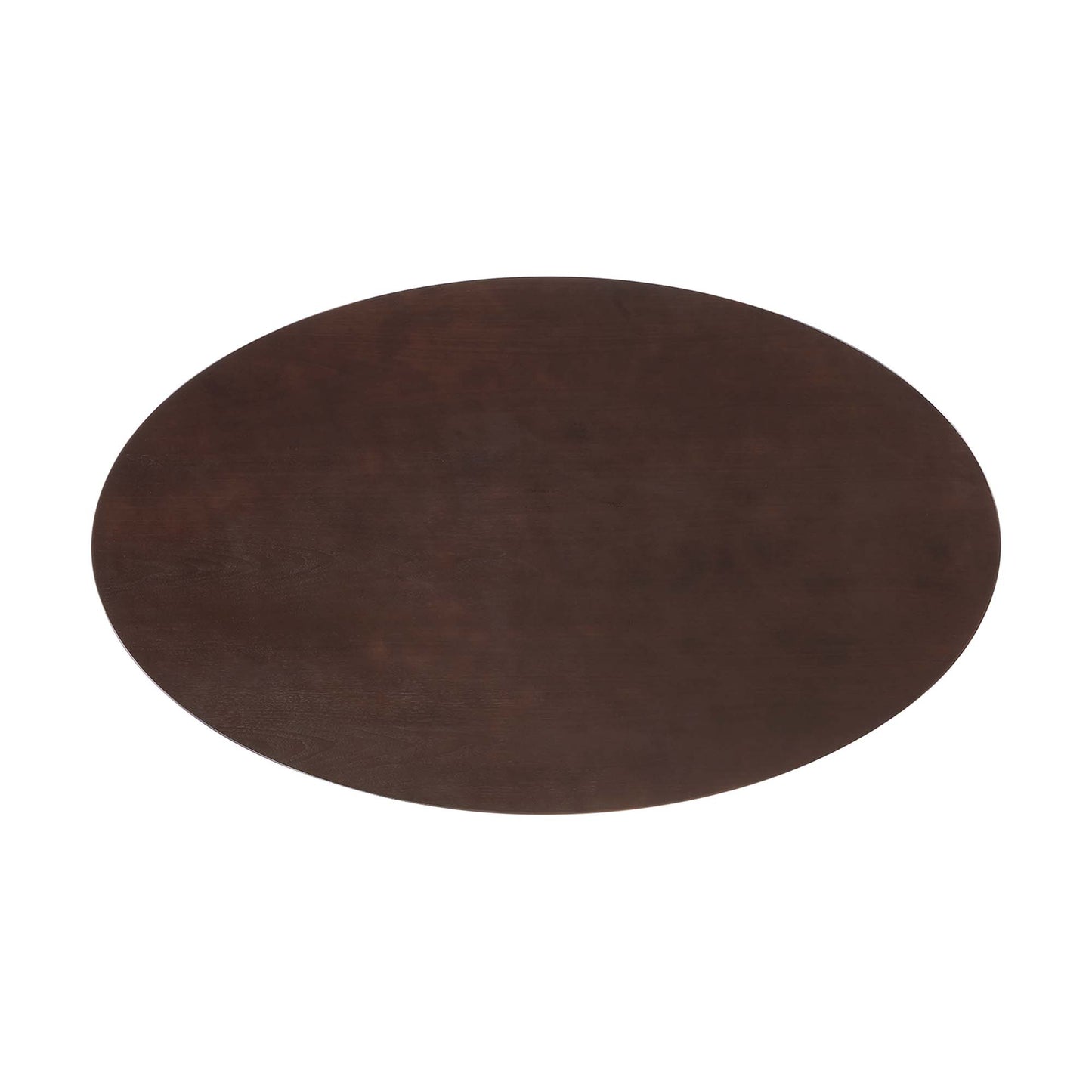 Dark espresso oval wood dining table with smooth finish, rustic-modern style.